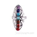 New Hollow Rhinestone Copper Healing Chakra Stone Open Adjustable Rings